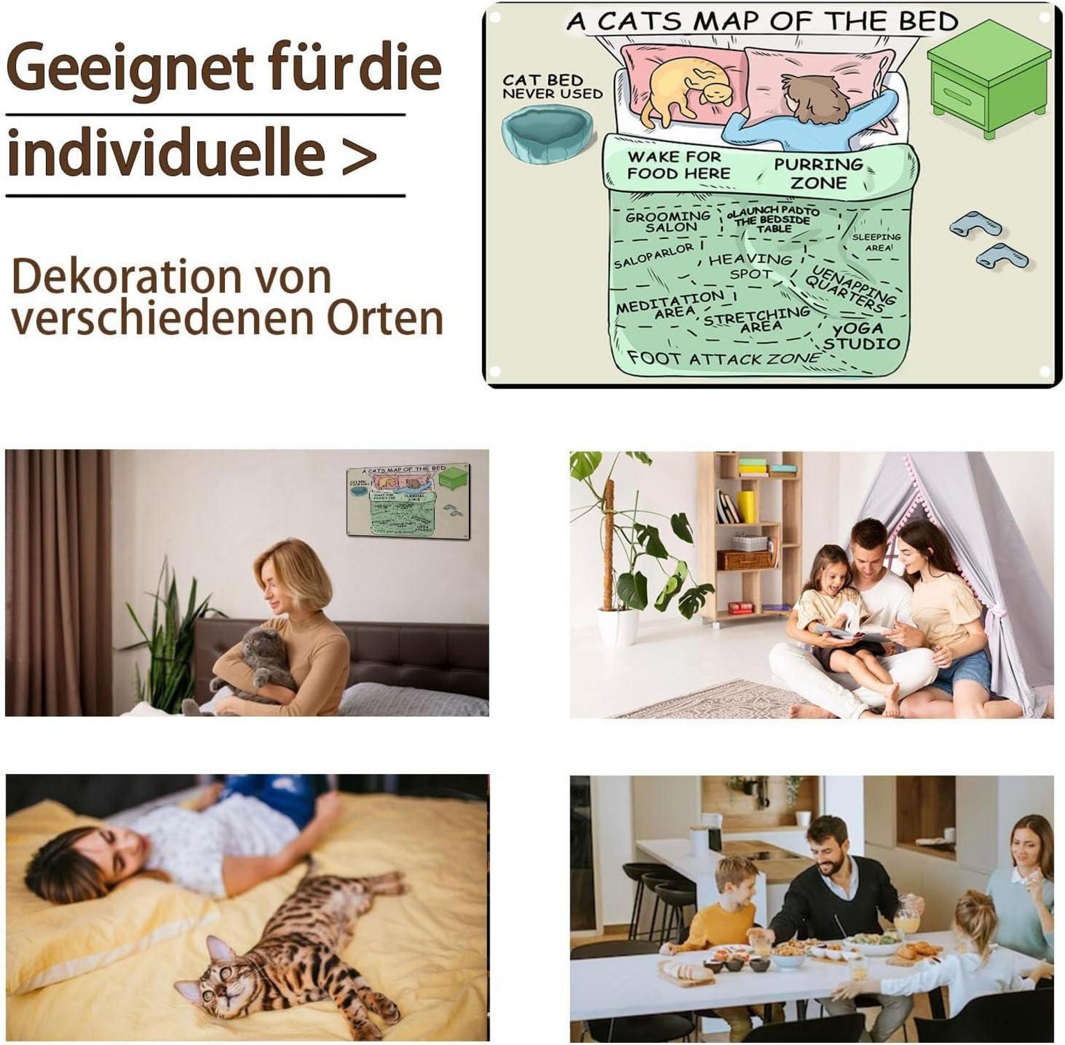 Katze Karte Bett Schild Dekoration Metall 20x30cm