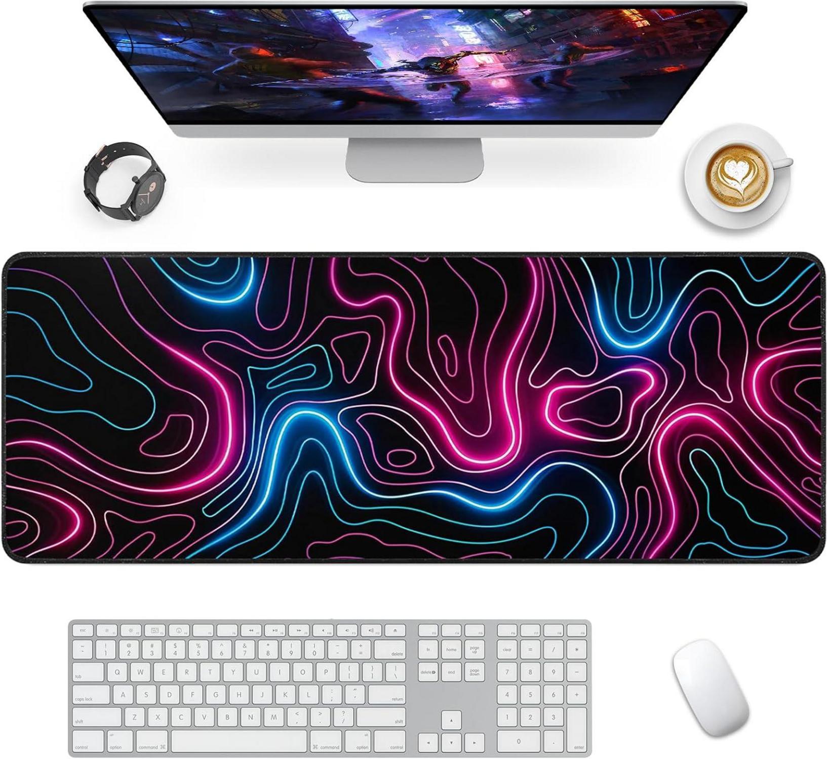 Gaming Mauspad XXL mit Rutschfester Gummibasis 900x400mm, Desk Mat