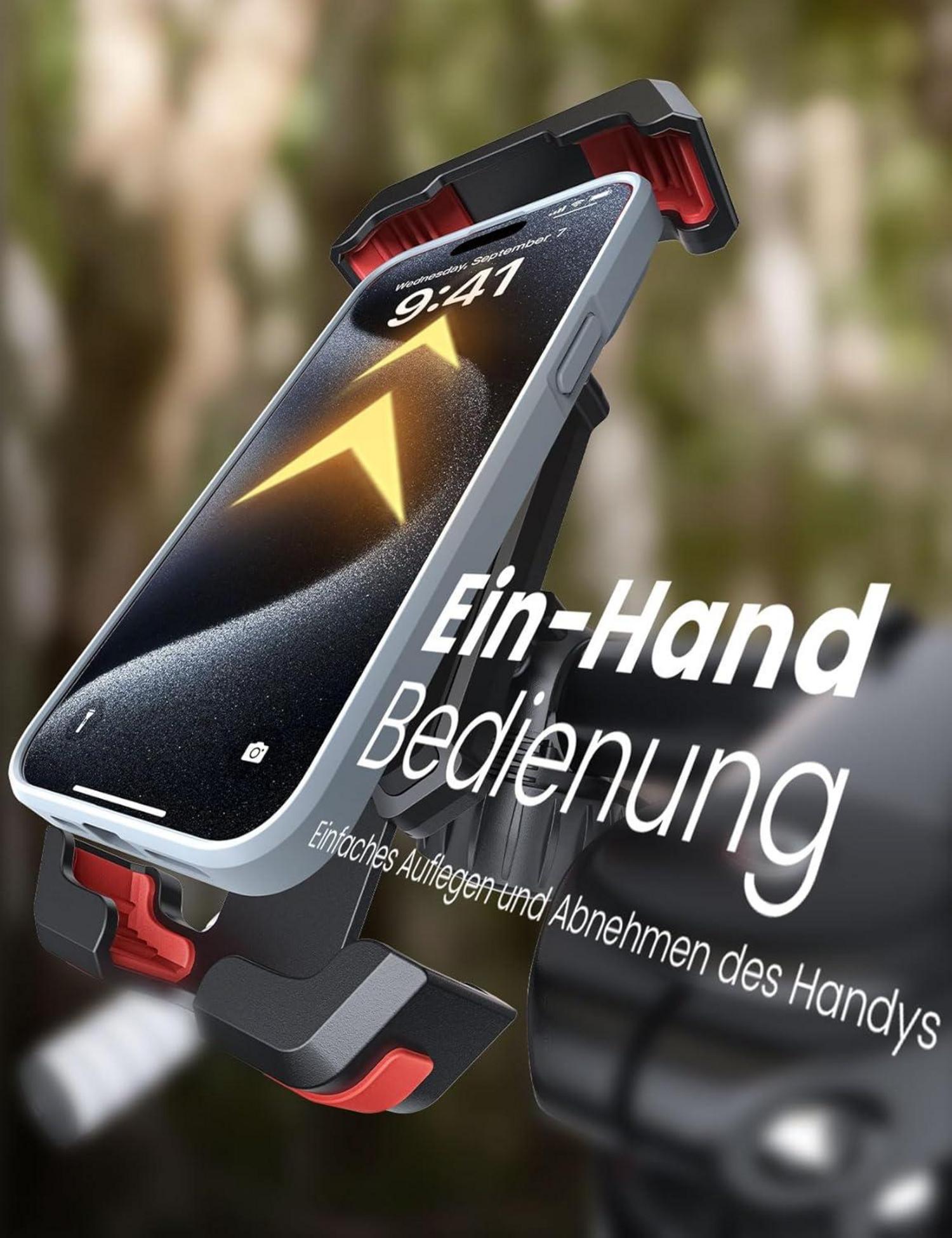 Fahrrad Handyhalterung Lenker Universal für iPhone Samsung, mit 360° Drehung & stoßsicherer Halterung