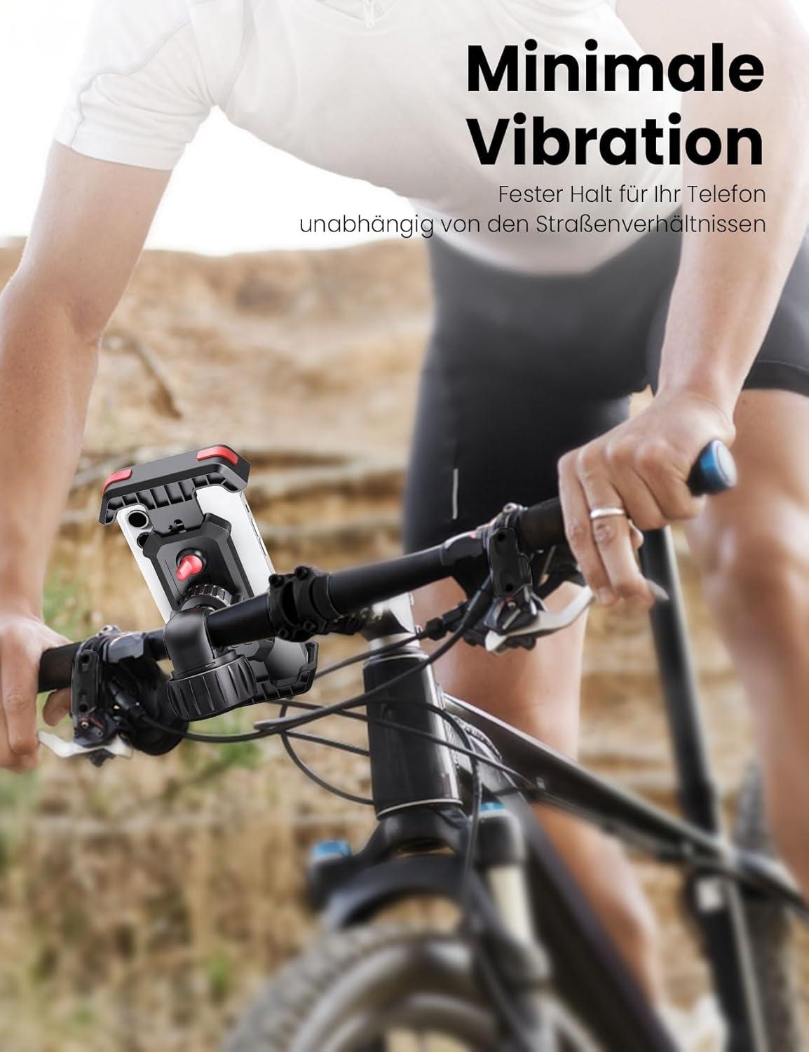 Fahrrad Handyhalterung Lenker Universal für iPhone Samsung, mit 360° Drehung & stoßsicherer Halterung