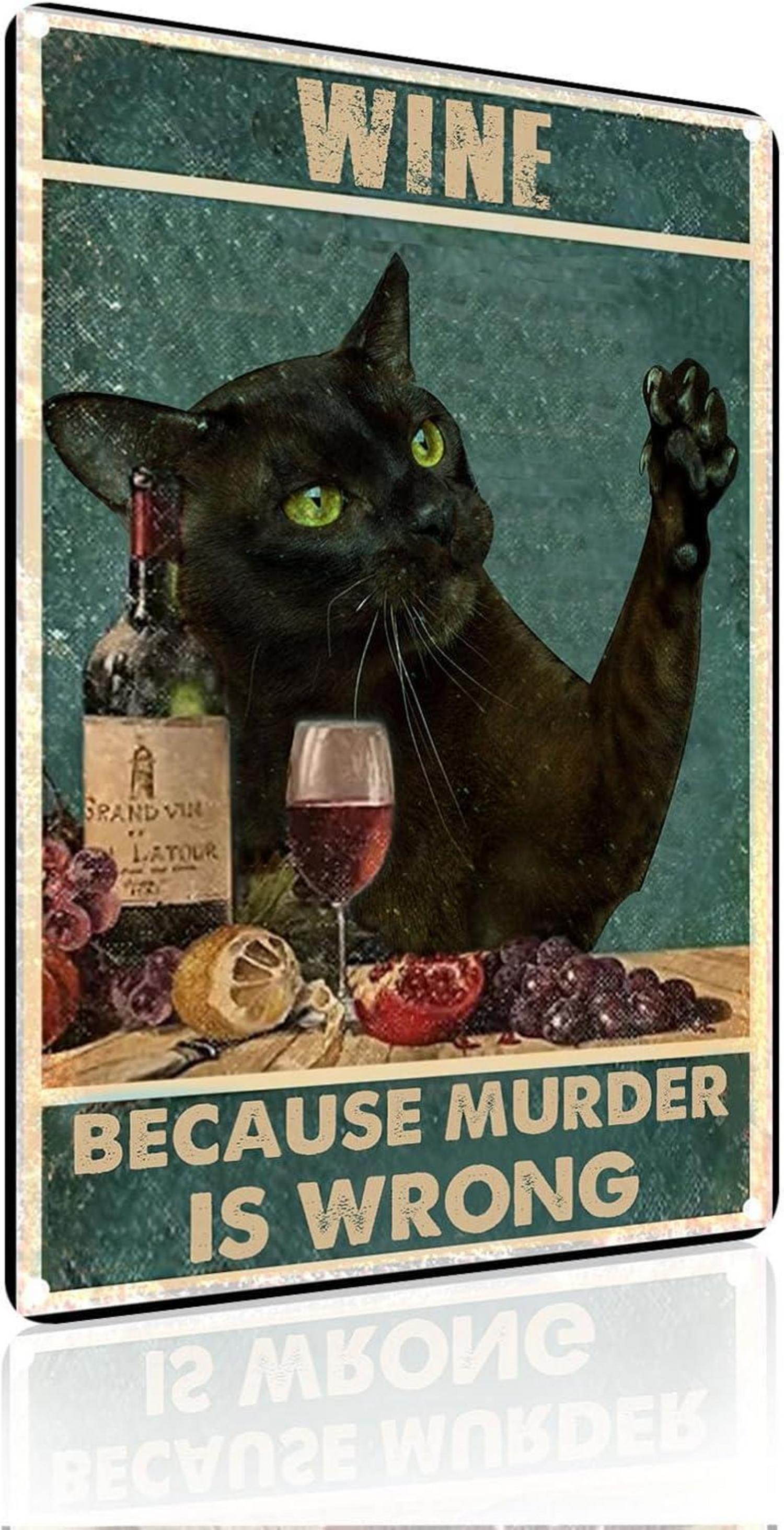 Vintage Metall Schild Katze trinken Wanddekoration 20x30cm Wine