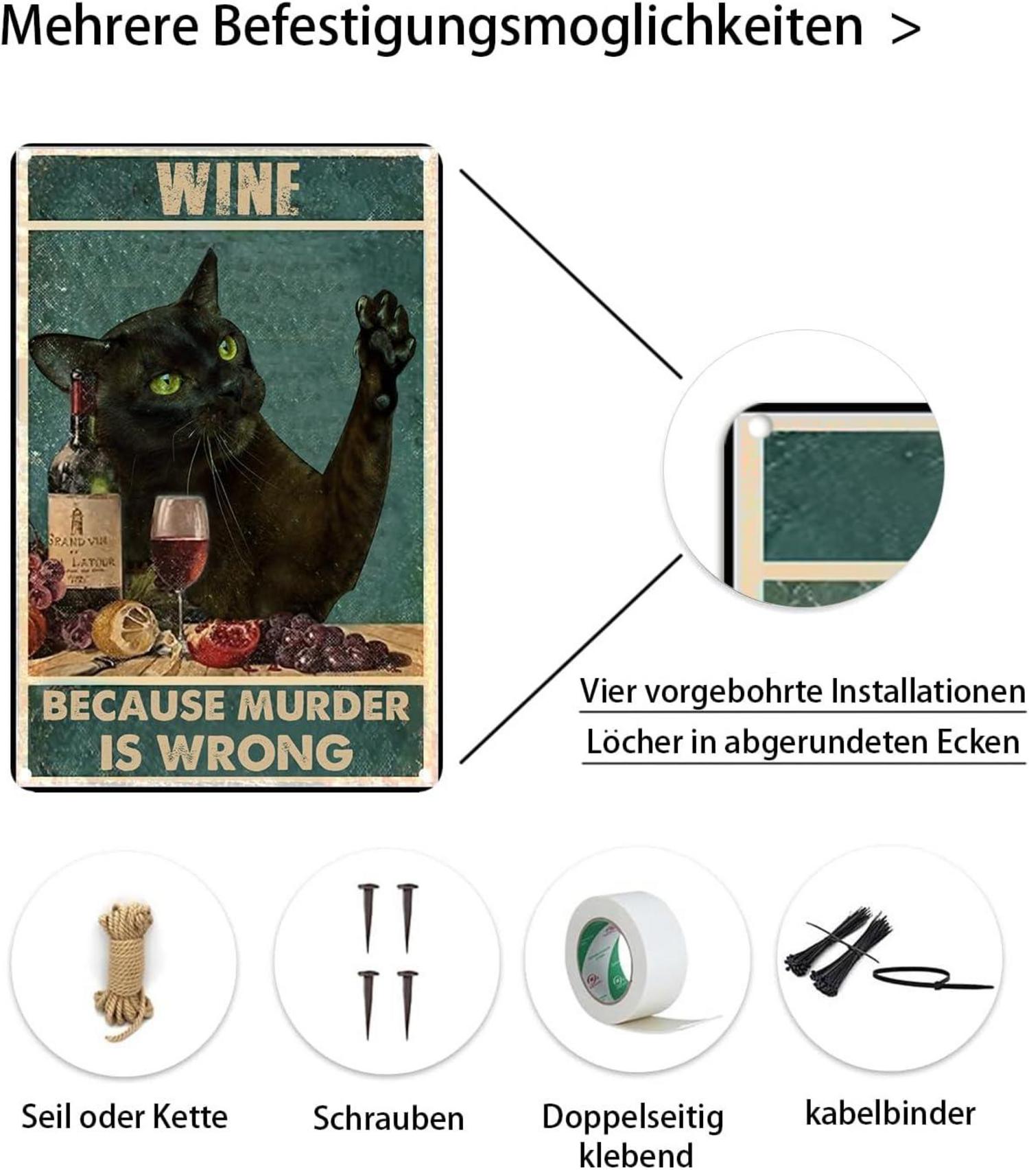 Vintage Metall Schild Katze trinken Wanddekoration 20x30cm Wine