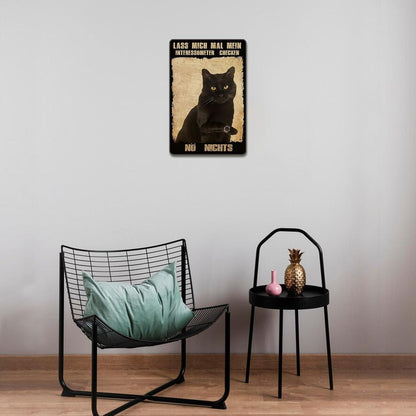 Retro Schild 20x30cm „Interessometer“ schwarze Katze Dekoration Bar Wandkunst