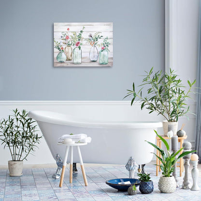 Rustikales Botanik Wandbild Blumen Leinwand Bauernhaus Deko 30x40cm