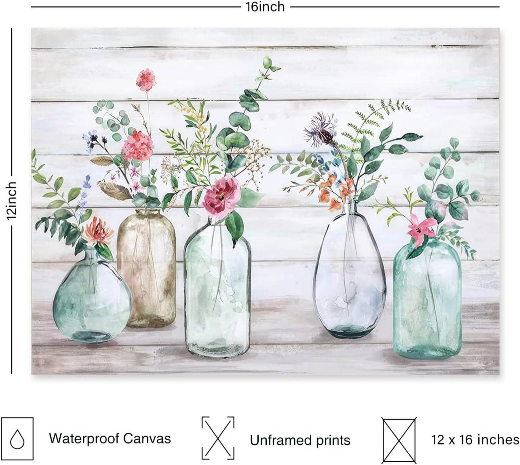 Rustikales Botanik Wandbild Blumen Leinwand Bauernhaus Deko 30x40cm