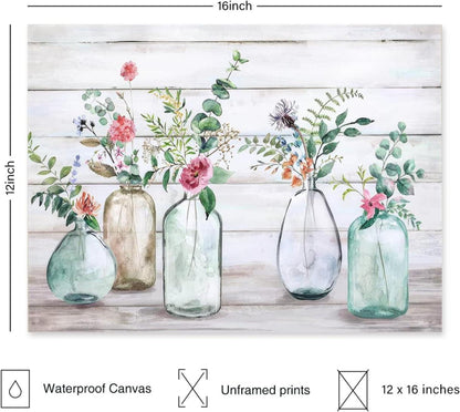 Rustikales Botanik Wandbild Blumen Leinwand Bauernhaus Deko 30x40cm