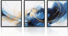 Abstrakte Blau Schwarz Gold Wandbilder Leinwand Deko Set 30x40 cm 3er