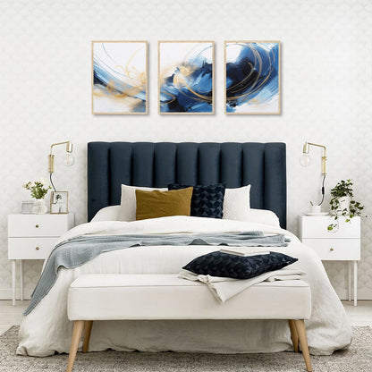 Abstrakte Blau Schwarz Gold Wandbilder Leinwand Deko Set 30x40 cm 3er