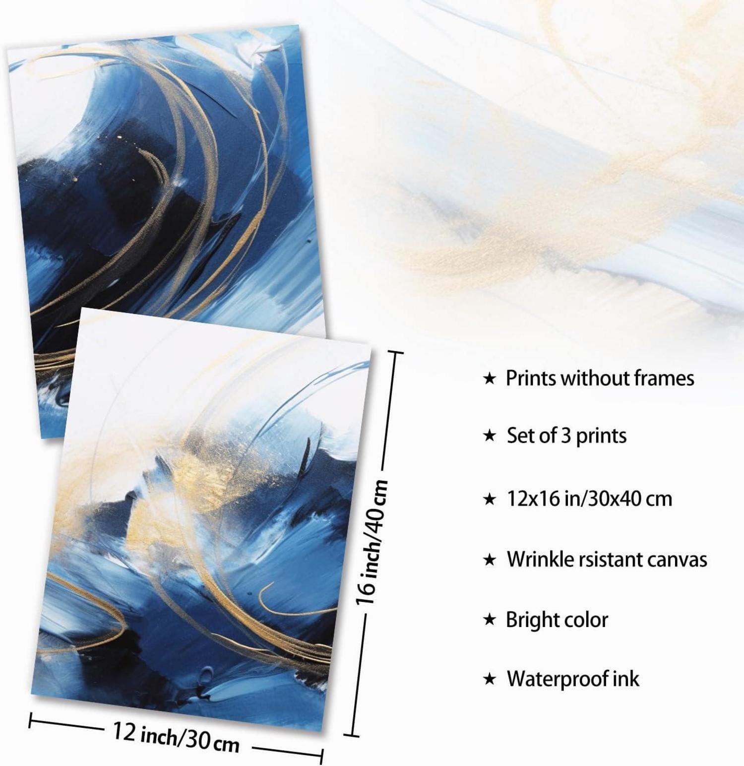 Abstrakte Wandbilder Blau Schwarz Gold Leinwand Bilder 30x40 cm 3er