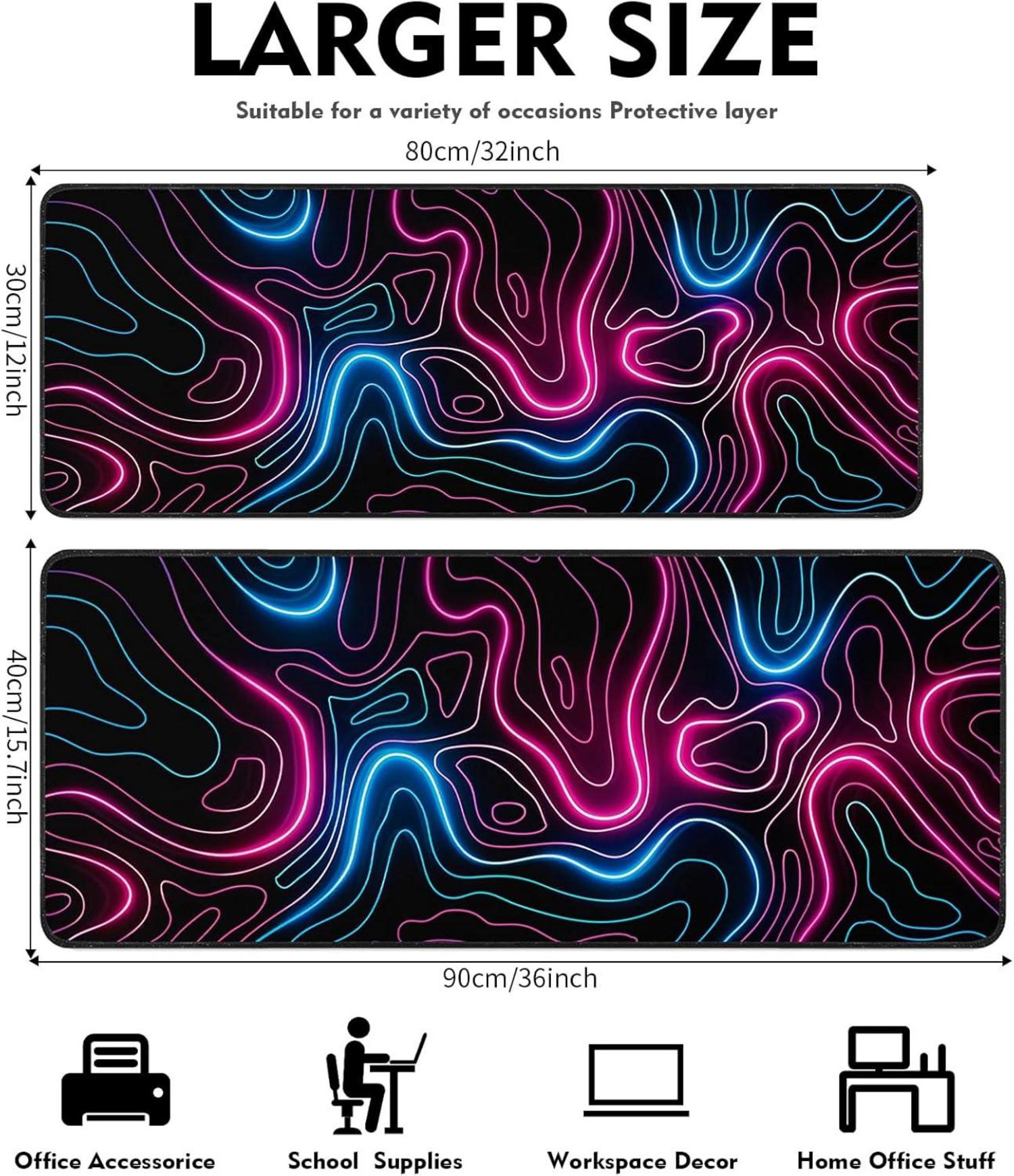 XXL Gaming Mauspad 800x300mm Rutschfester Desk Mat für Tastatur & PC, Neonlinie
