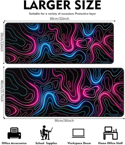 XXL Gaming Mauspad 800x300mm Rutschfester Desk Mat für Tastatur & PC, Neonlinie
