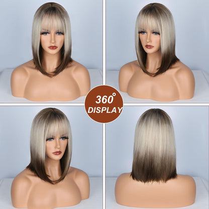 Ombre Blonde Bob Perücke mit Pony – Schulterlang & Natürlich