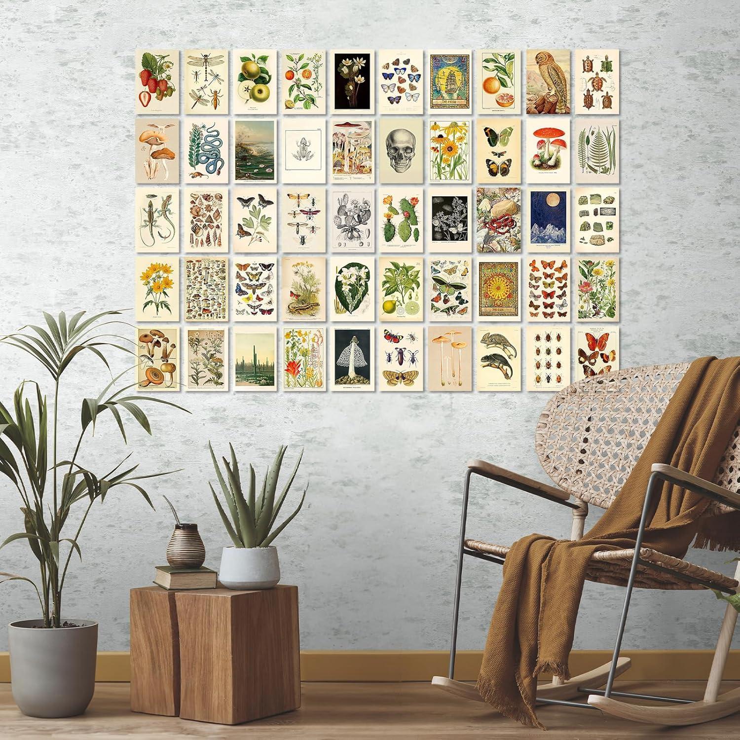 Vintage Ästhetische Wandcollage Set 50 Bilder Schlafzimmer Wohnzimmer Botanische VSCO Poster