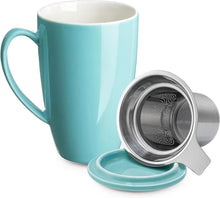 Porzellan Teetasse mit Deckel und Sieb, 450ml türkis