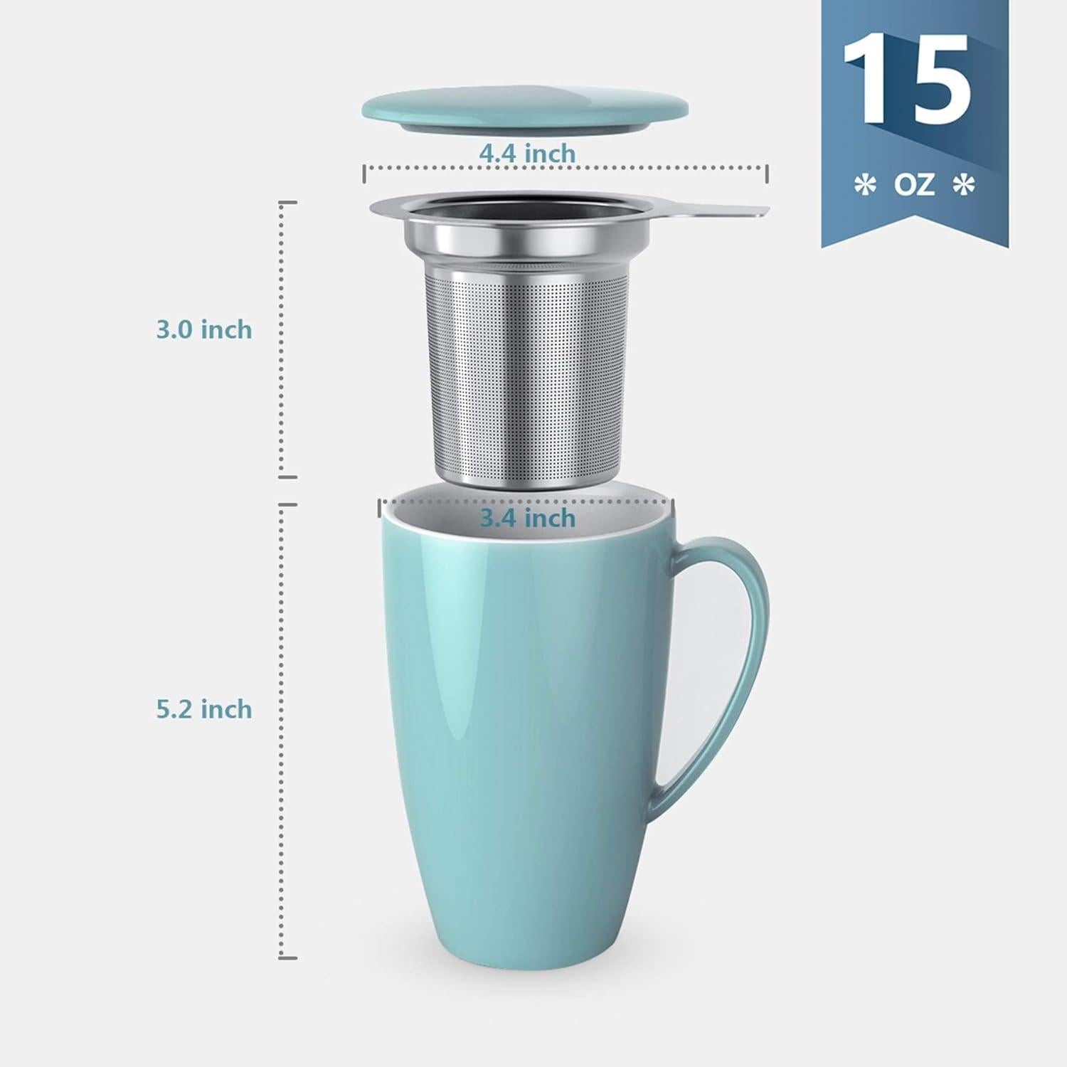 Porzellan Teetasse mit Deckel und Sieb, 450ml türkis