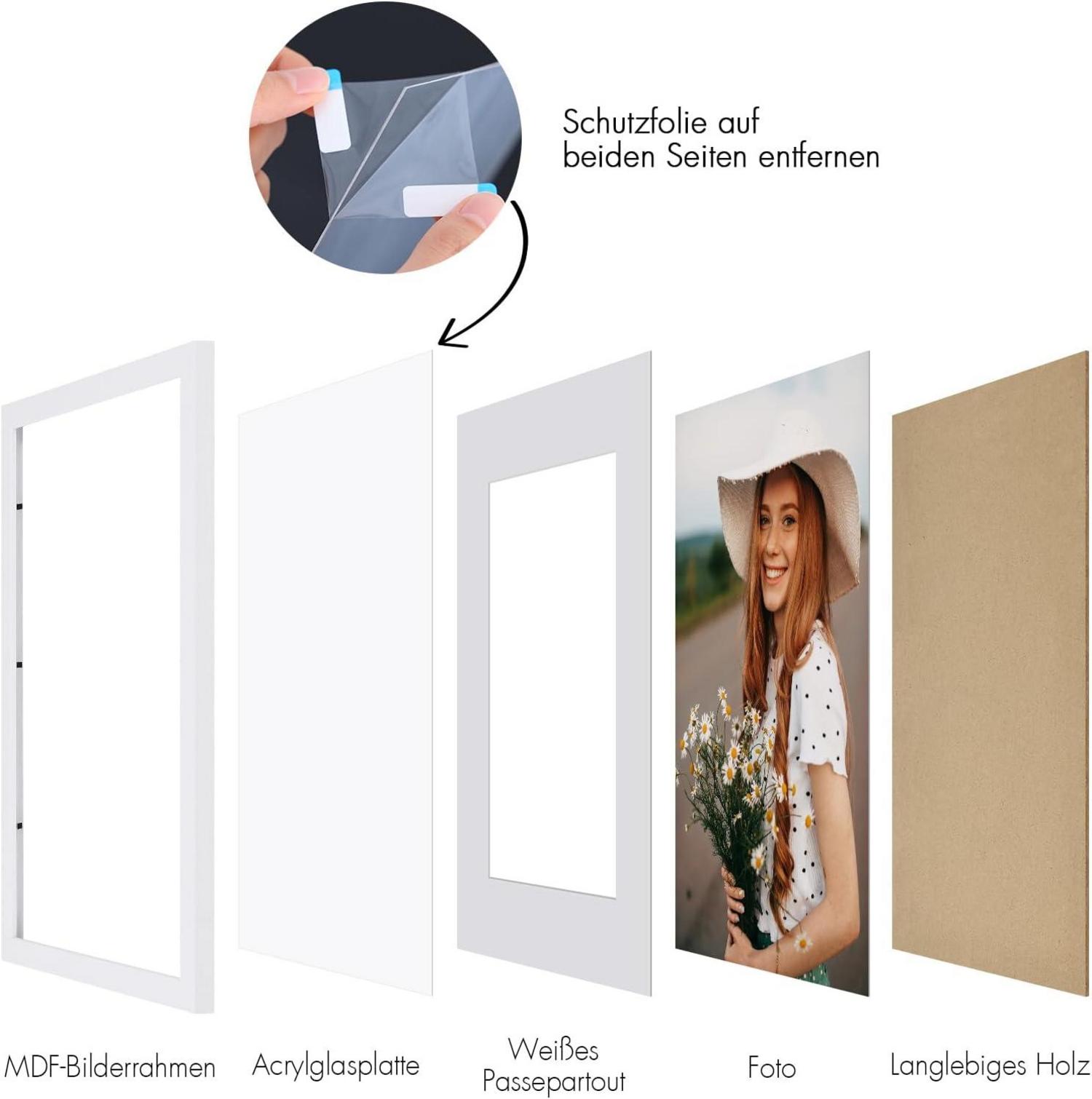 Spotjoy Bilderrahmen DIN A4 Fotorahmen Passepartout Weiß Holz Acrylglas