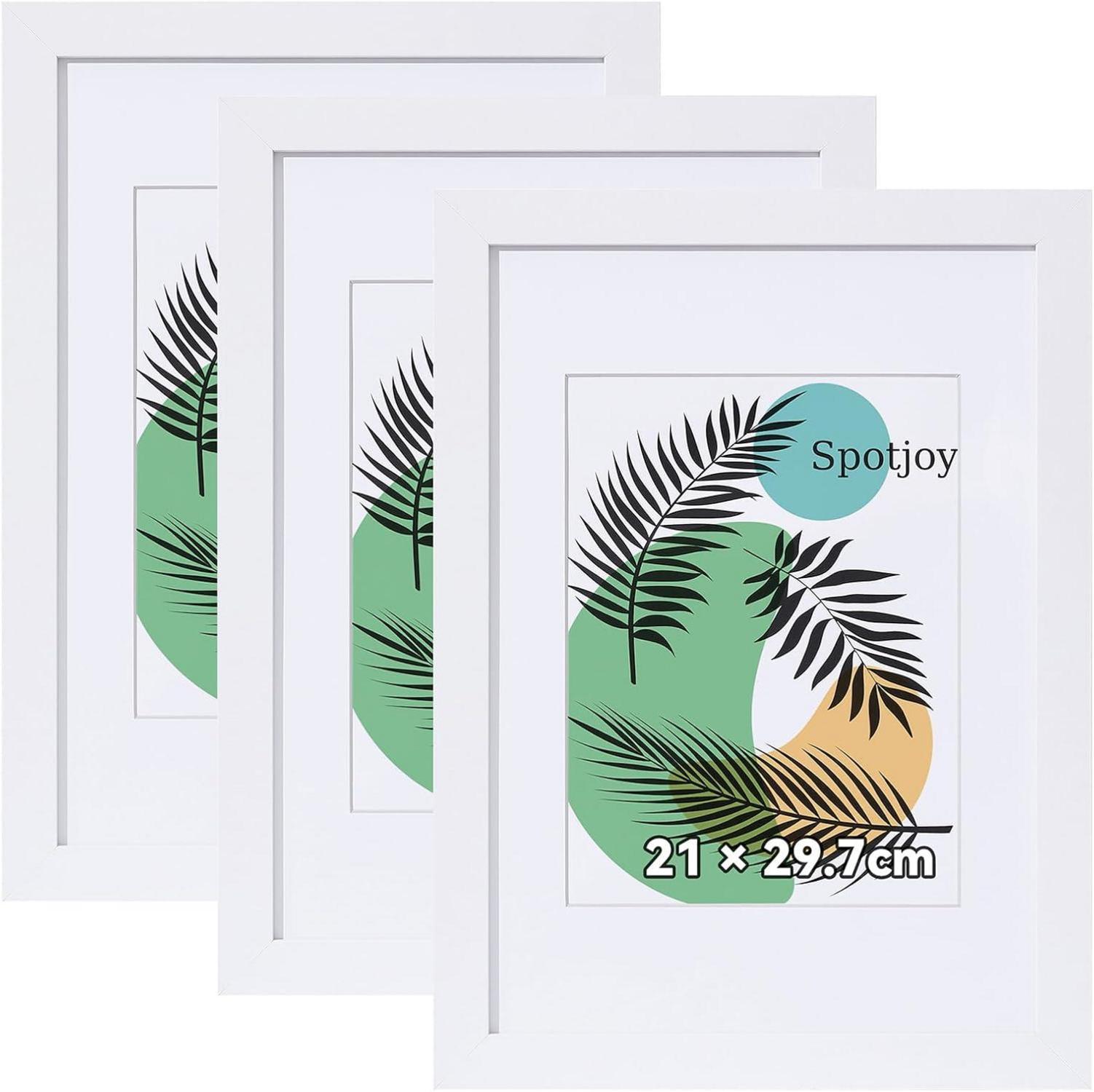Bilderrahmen Set 3er DIN A4 Weiß Holzrahmen mit Acrylglas