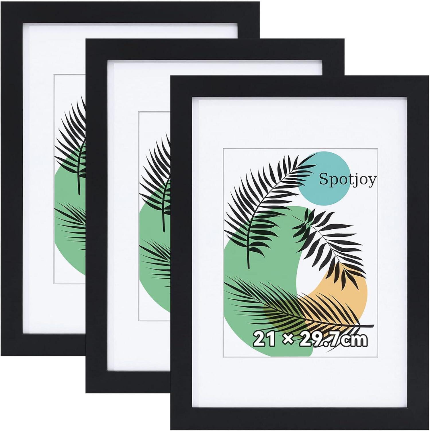 Fotorahmen Set Schwarz DIN A4 3er Pack mit Passepartout