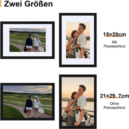 Bilderrahmen DIN A4 3er Set Schwarz Holzrahmen Acrylglas