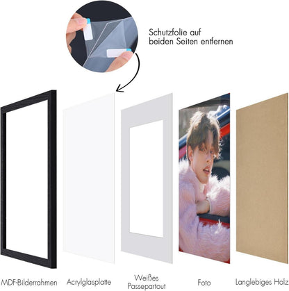 Fotorahmen Schwarzes Holz 10x15cm 3er Set Passepartout Acrylglas