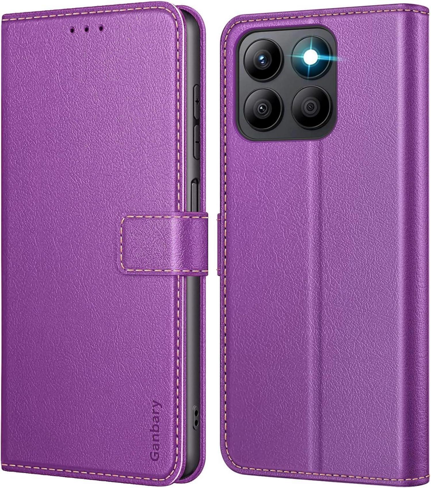 Leder Handyhülle mit Kartenschlitzen und Standfunktion, Violett