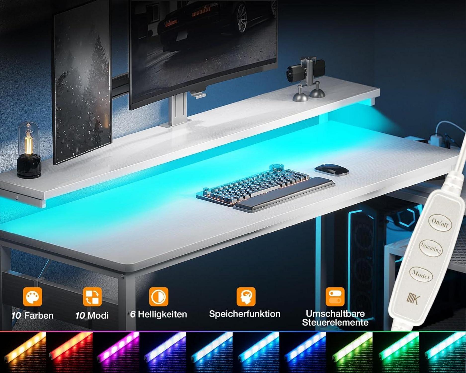 Schreibtisch L Form mit Schubladen und LED, Gaming Tisch