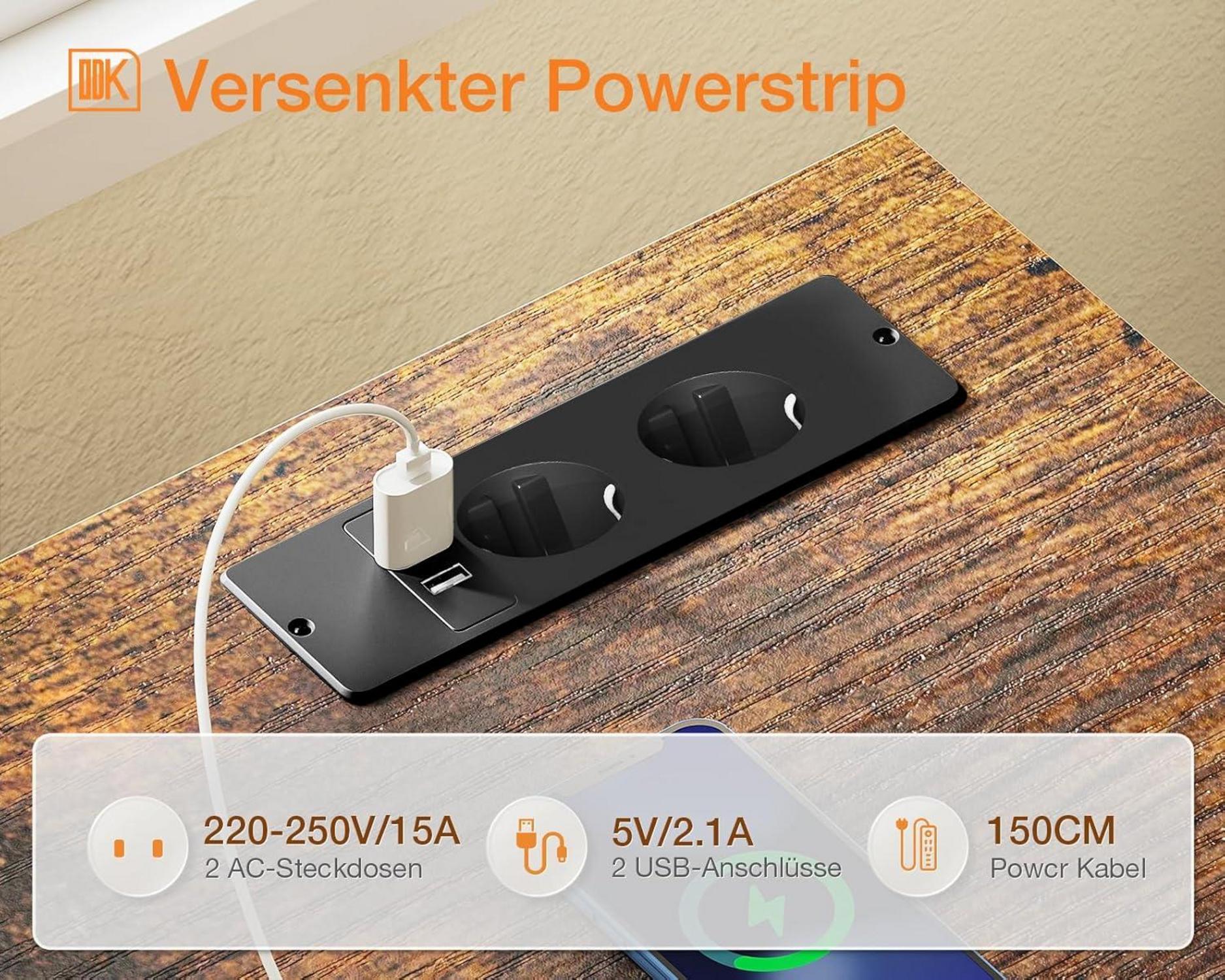 ODK L-förmiger Schreibtisch mit Schubladen und LED, 174x100cm, Braun