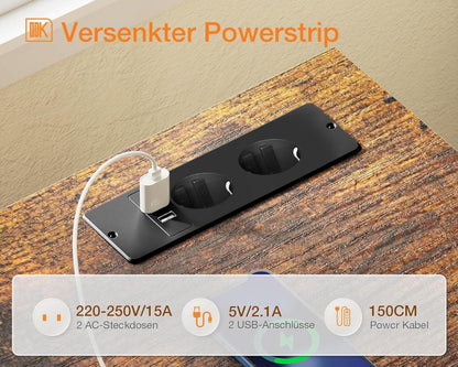 ODK L-förmiger Schreibtisch mit Schubladen und LED, 174x100cm, Braun