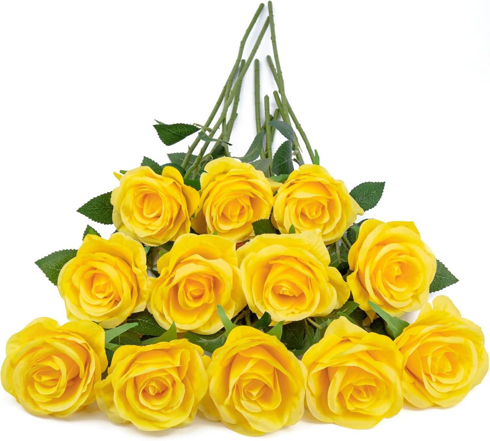 Künstliche Rosenstrauß Hohe Simulation Gelb 12 Stück