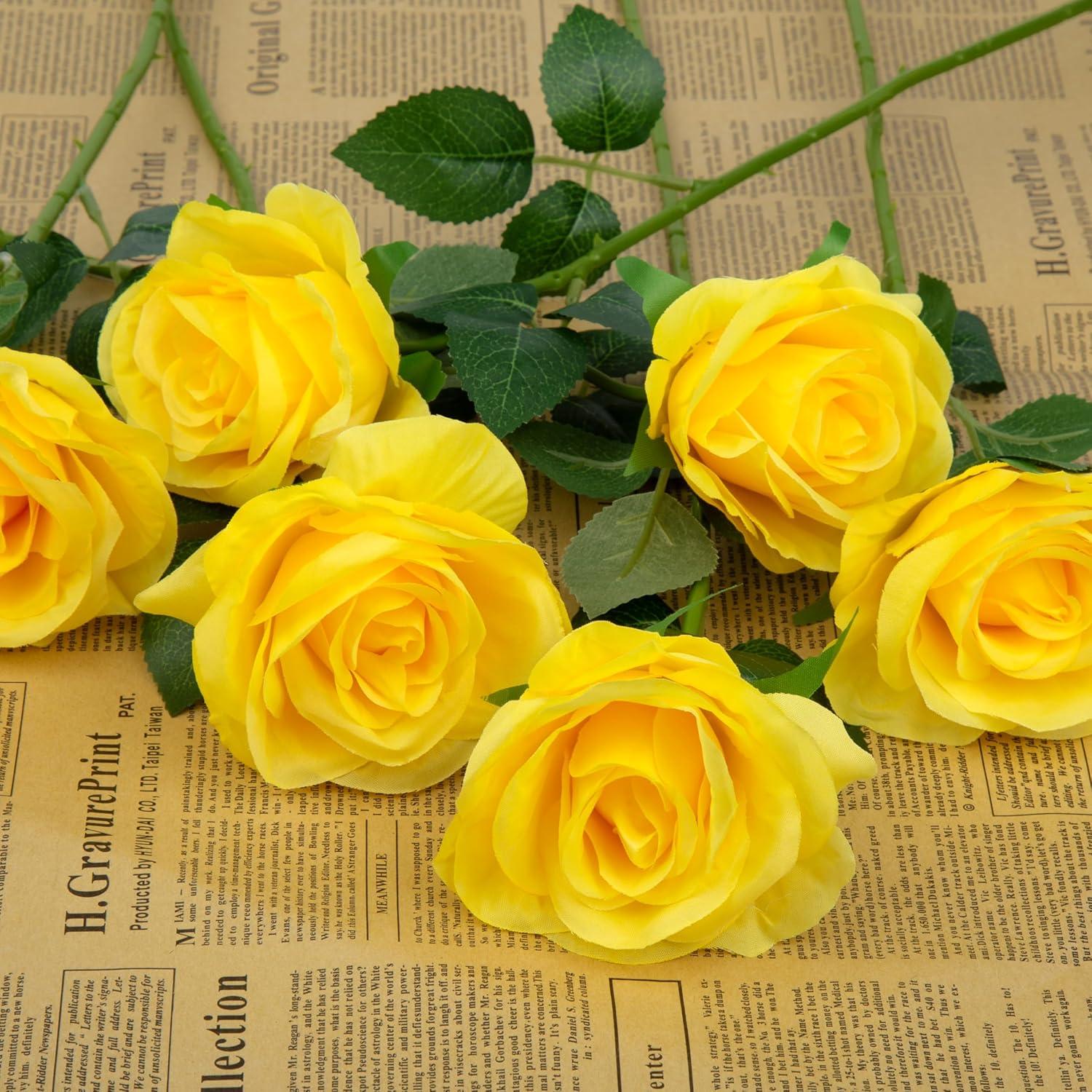 Künstliche Rosenstrauß Hohe Simulation Gelb 12 Stück