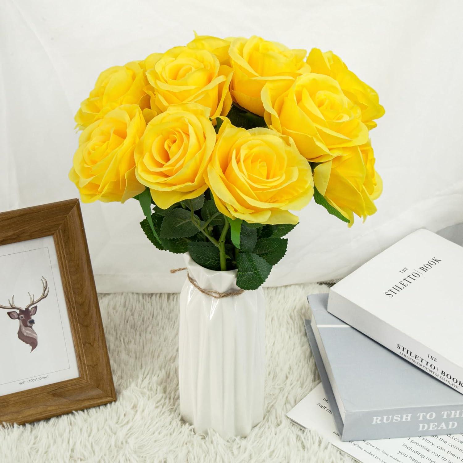 Künstliche Rosenstrauß 12er Set Gelb Deko Hochzeit Party Wohndeko