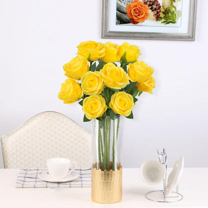 12 Kunstrosen Gelb Seide Hoher Simulation für Dekoration rund ums Haus