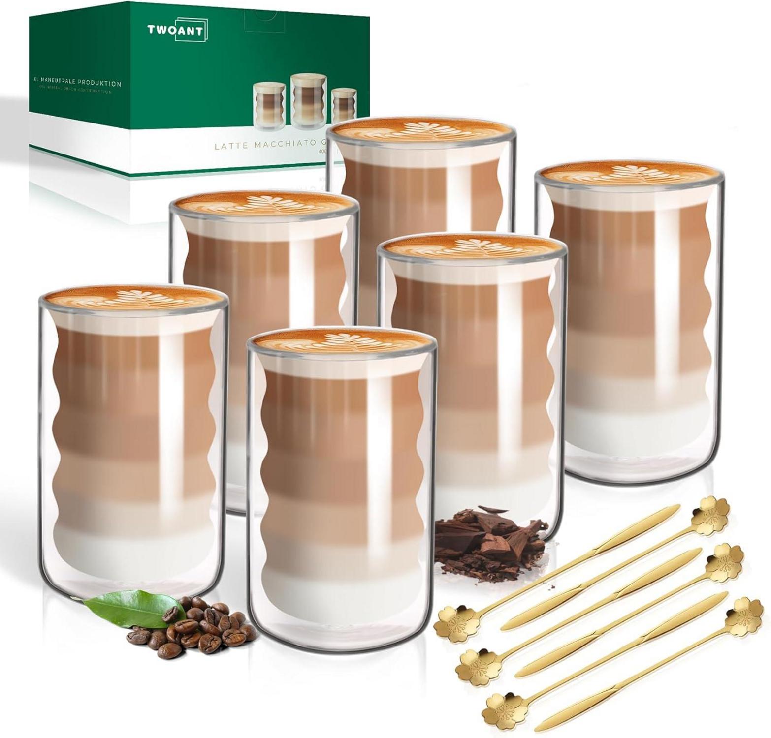 Latte Macchiato Gläser Doppelwandig 400ml 6er Pack inkl. Löffeln