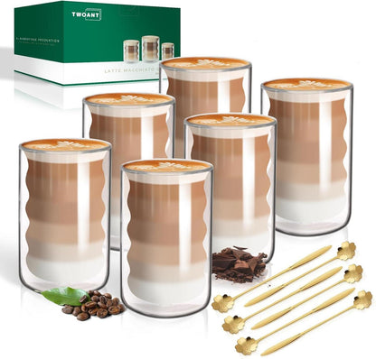 Latte Macchiato Gläser Doppelwandig 400ml 6er Pack inkl. Löffeln