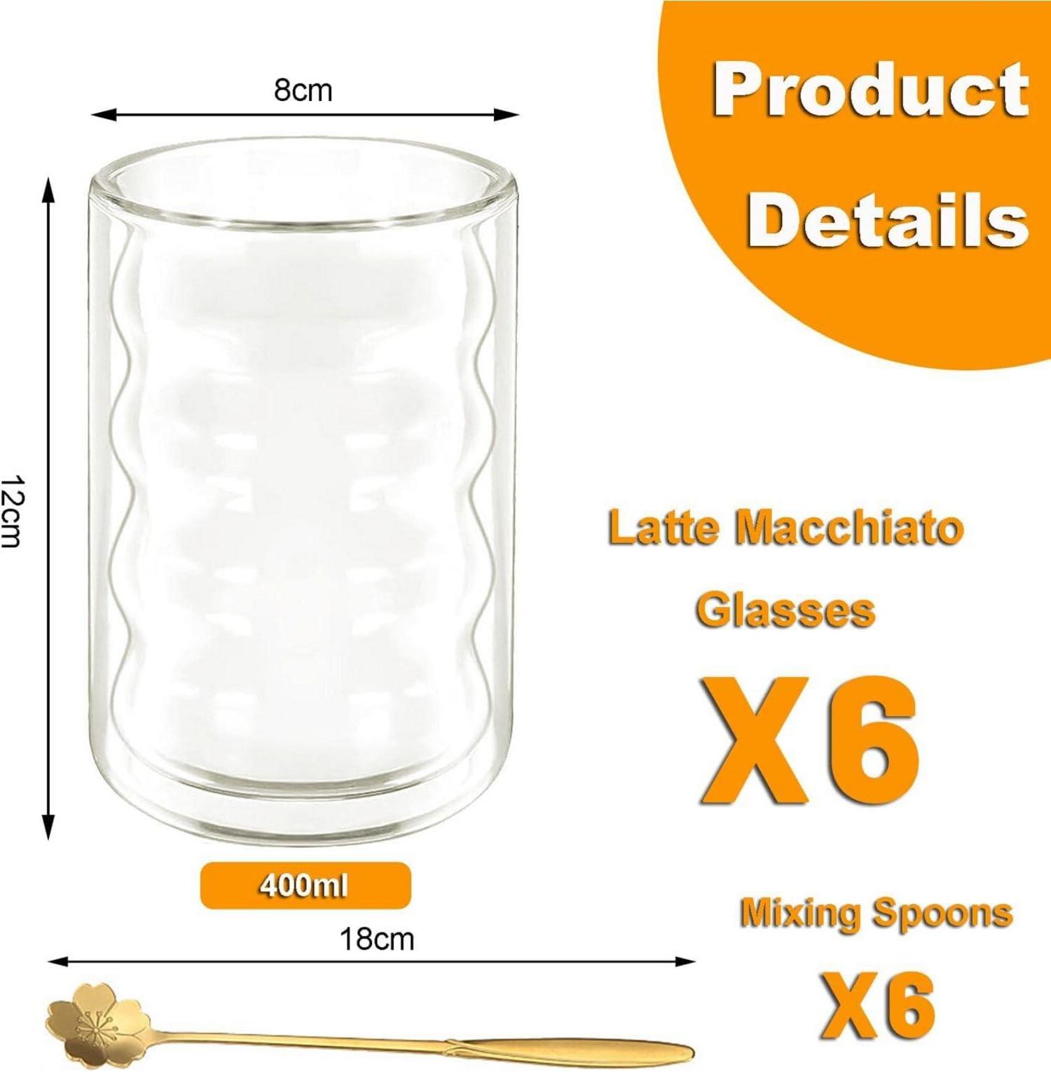 6er Pack Latte Macchiato Gläser 400ml Doppelwandig