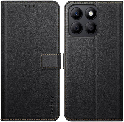 Honor X8b Handyhülle Leder Schwarz mit Kartenschlitzen & Standfunktion