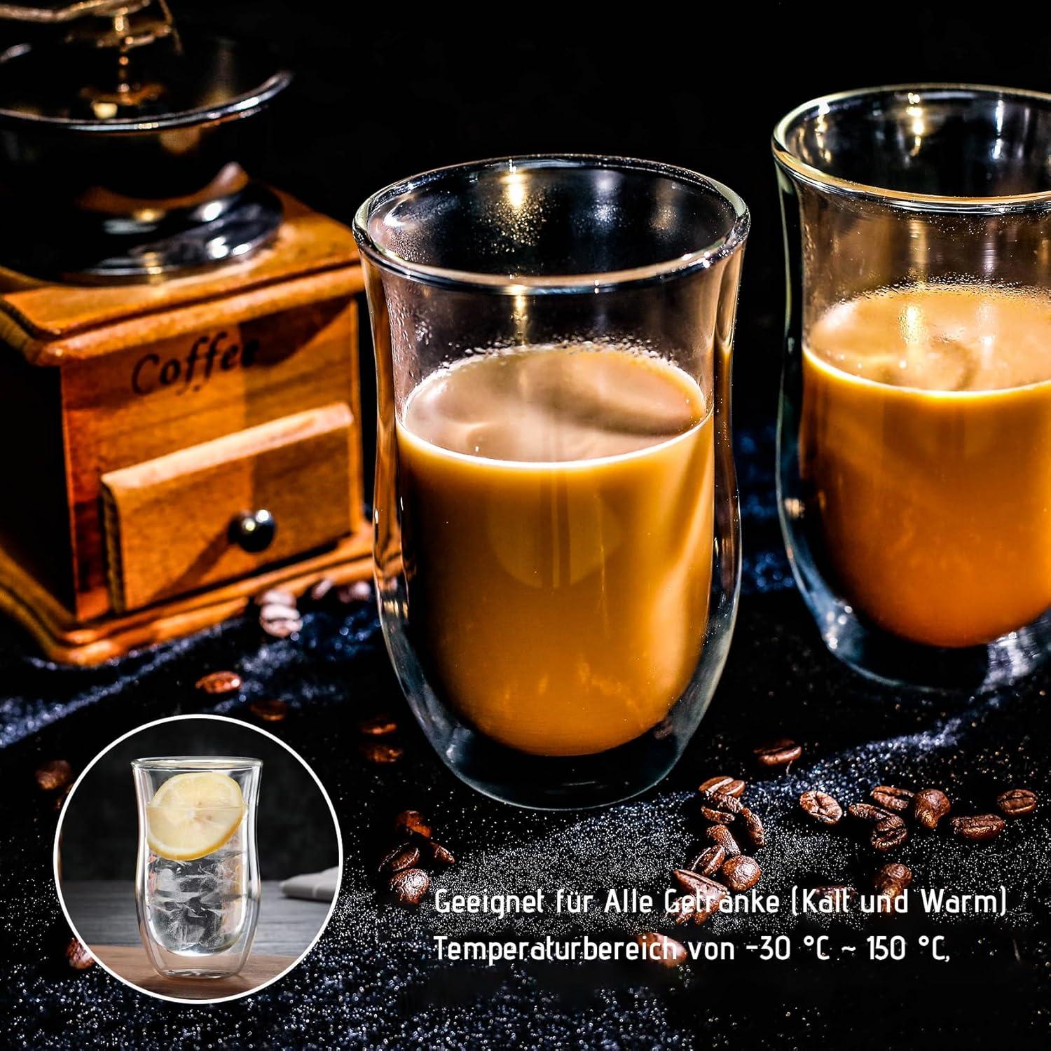 Latte Macchiato Gläser Doppelwandig 350ml – Kaffeegläser Cappuccino Tassen Eiskaffee Thermogläser