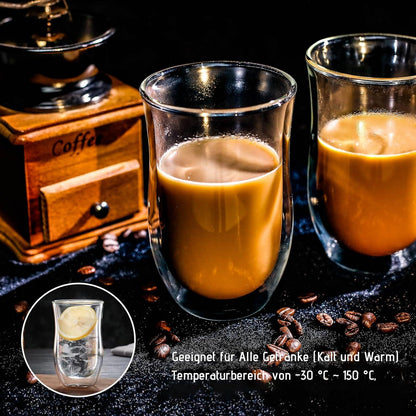 Latte Macchiato Gläser Doppelwandig 350ml – Kaffeegläser Cappuccino Tassen Eiskaffee Thermogläser
