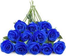 12 Stück Blaue Kunstblumen Langstielige Künstliche Rosen