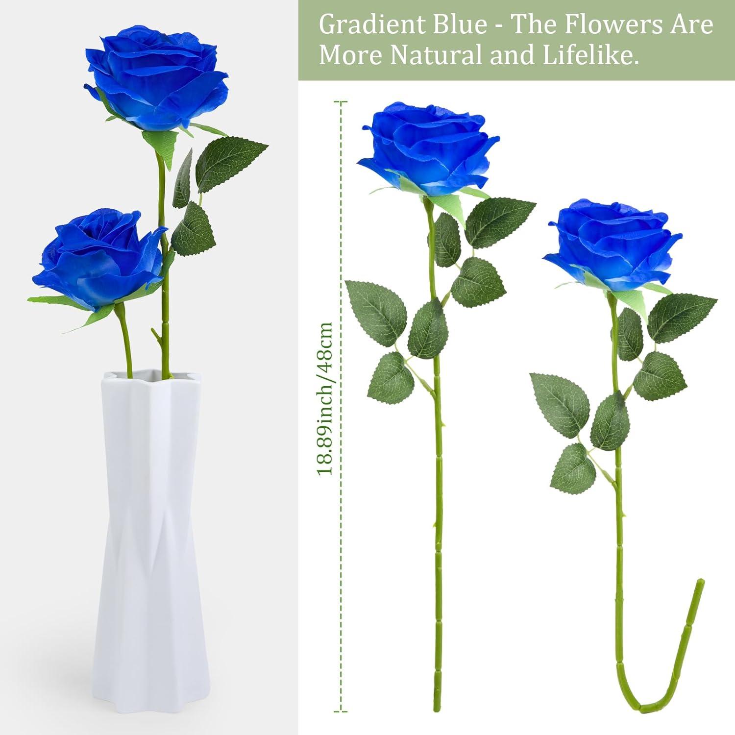 12 Blaue Kunstblumen Langstielige Rosen Realistisch