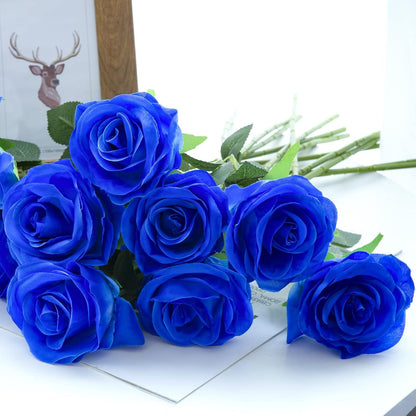 12 Stück Blaue Kunstblumen Langstielige Künstliche Rosen