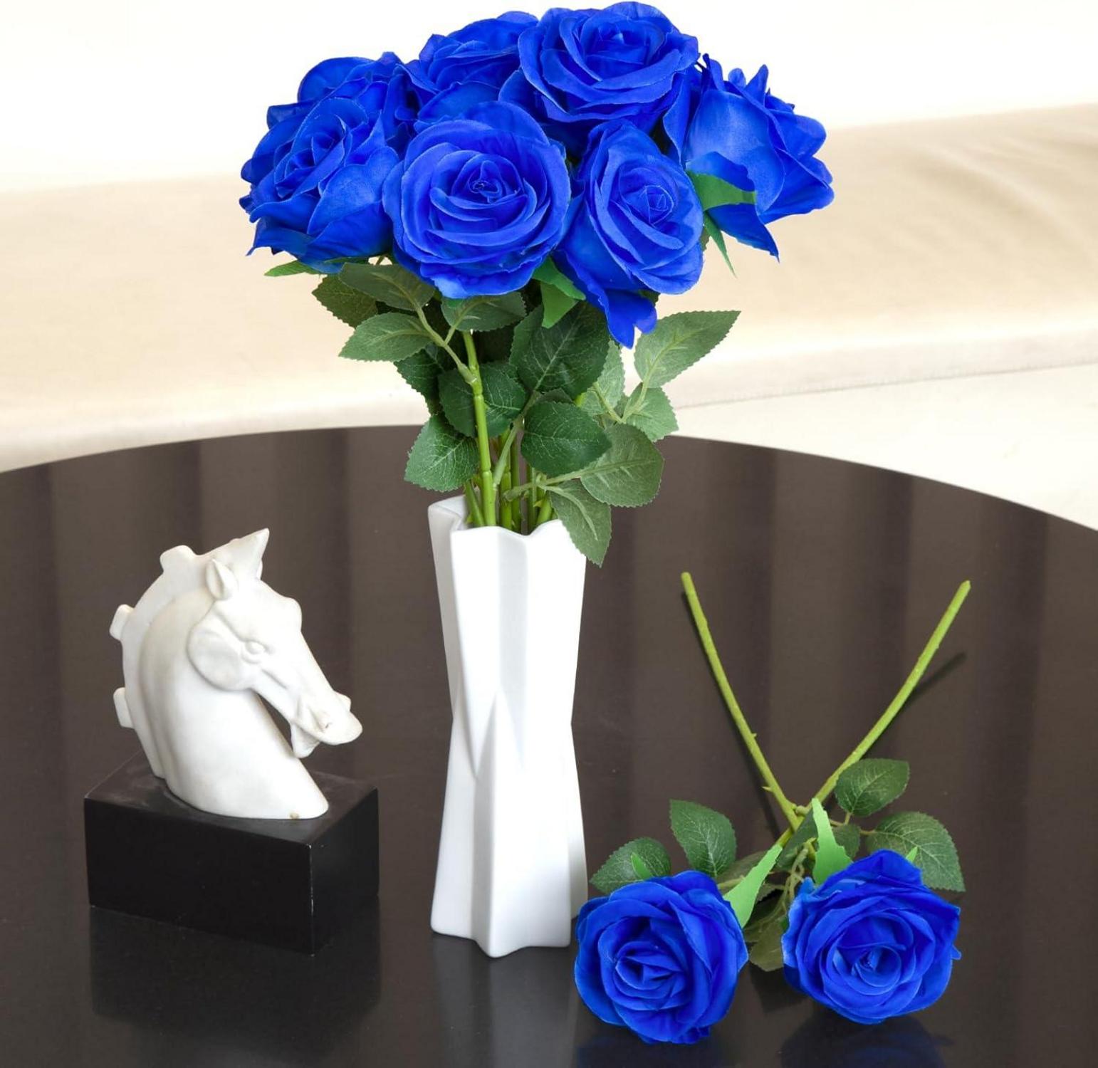 12 Blaue Kunstblumen Langstielige Rosen Realistisch Natürlich für Dekoration