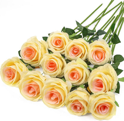 Künstliche Rosen 12er Set Champagner 48cm Fake Rosen Bouquet