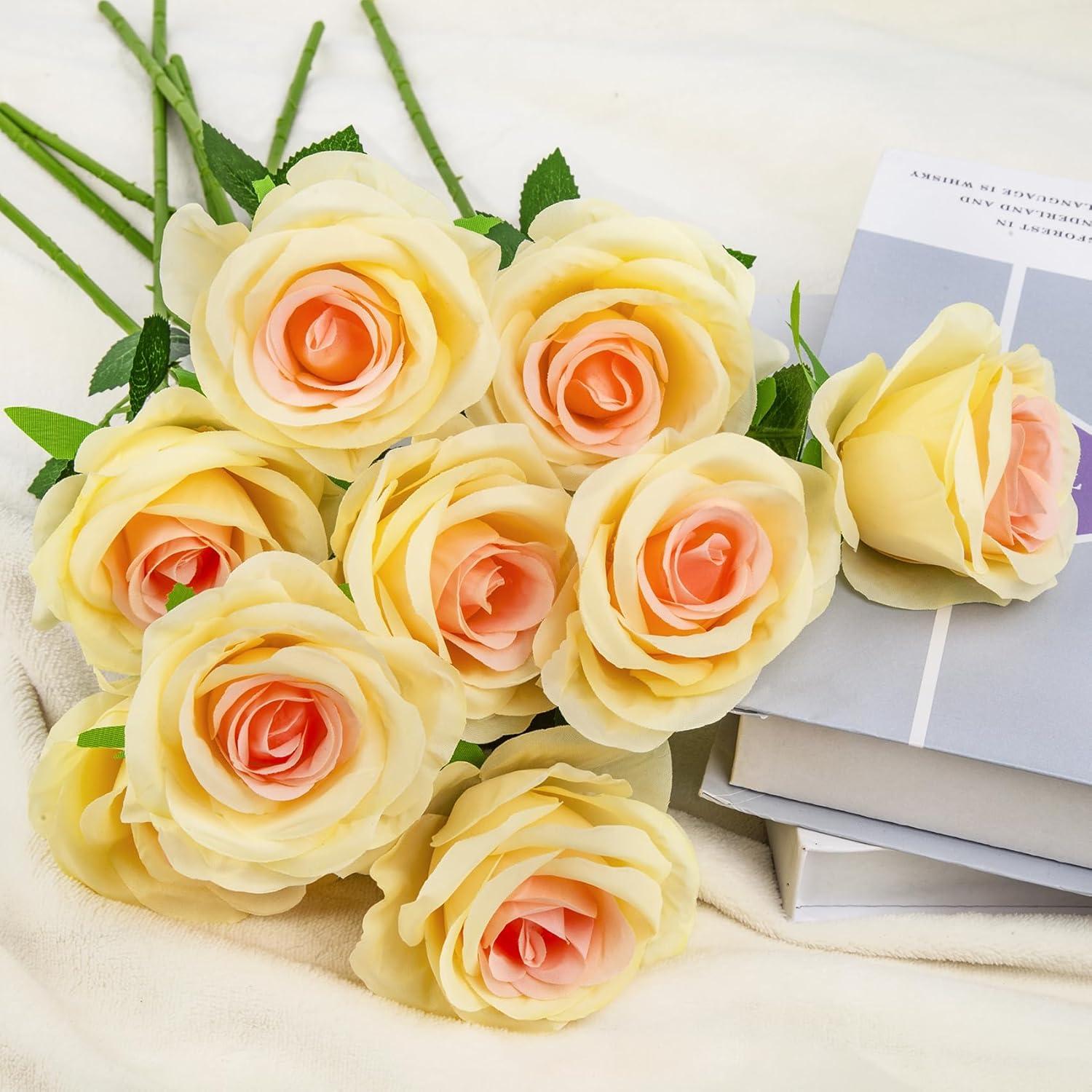 Künstliche Rosen 12er Set Champagner 48cm Fake Rosen Bouquet