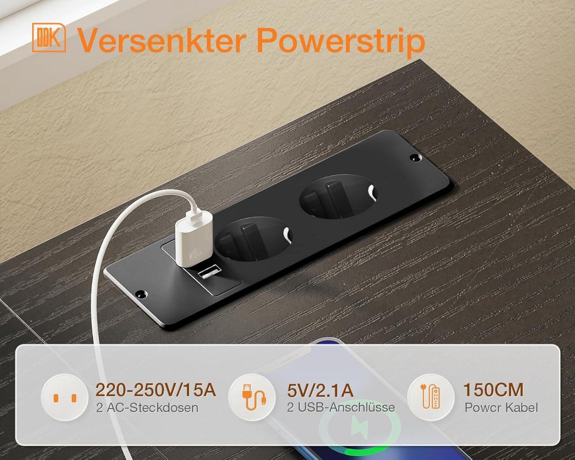 ODK Schreibtisch L Form mit Schubladen und LED, 174x100cm, Gaming Tisch, USB-Ladeanschluss, Schwarz
