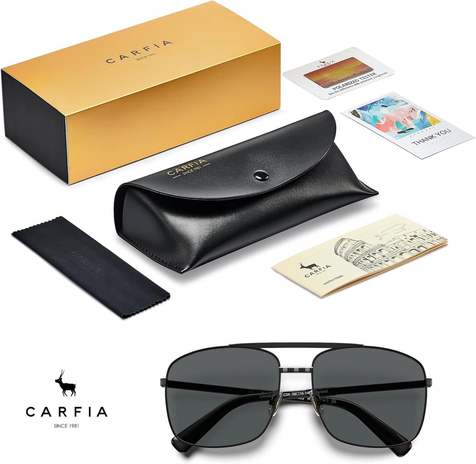 CARFIA Herren Sonnenbrille Polarisiert UV400 Pilotenbrille Metall Schwarz