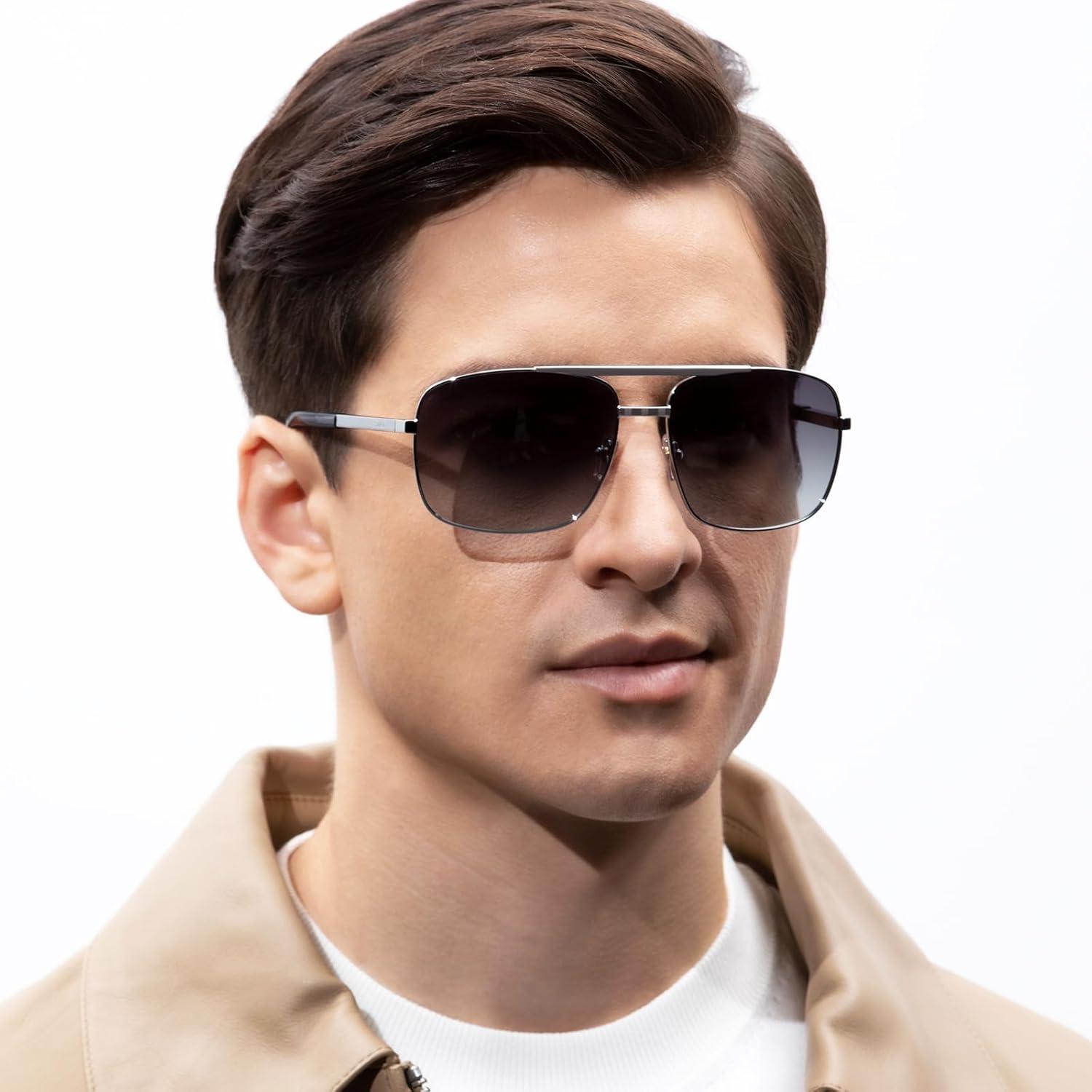 CARFIA Herren Sonnenbrille Polarisiert UV400 Pilotenbrille Metall Schwarz