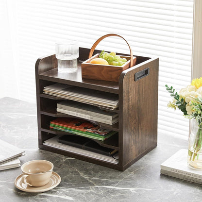 Schreibtisch Organizer Holz Dokumentenablage A4 Büro Aktenmagazinhalter Grau
