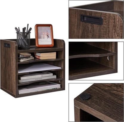 Schreibtisch Organizer Holz Dokumentenablage A4 Büro Aktenmagazinhalter Grau