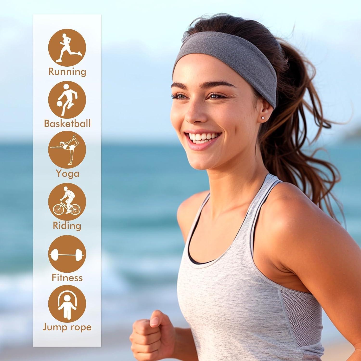 Yoga Headbands 6er Pack Damen Stretchy Cotton Haarbänder Sweatband rutschfest
